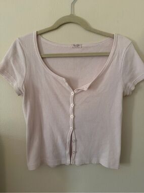 Brandy Melville - John Galt Ribbed Button-Front Scoop Neck Sweater - Light Pink